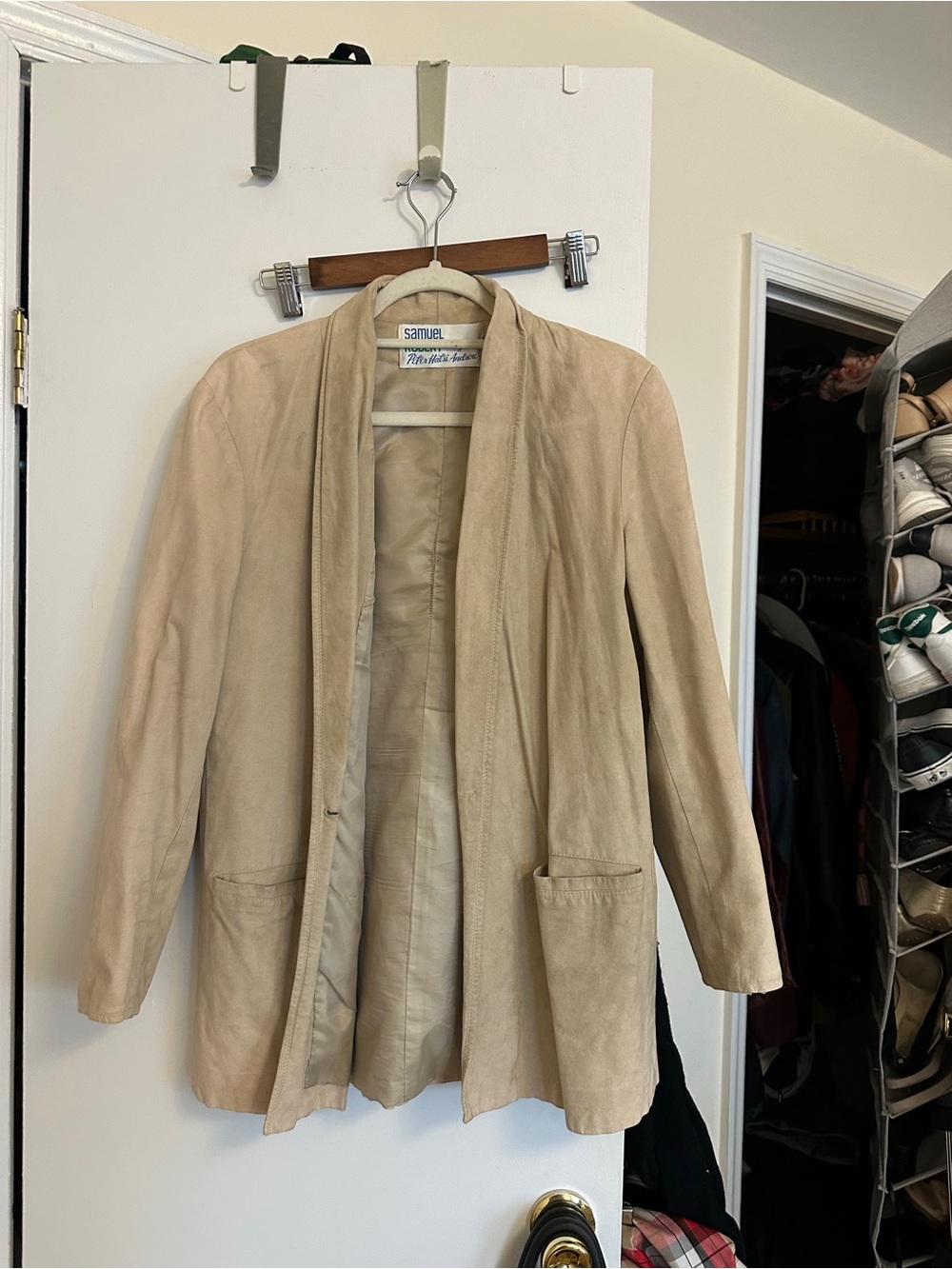 Beige Suede Open-Front Blazer